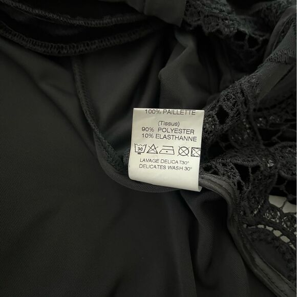 RARE VINTAGE Sagaie Paris Black Velvet Crochet Lace Sequin Blazer, Size 2 - Picture 15 of 15